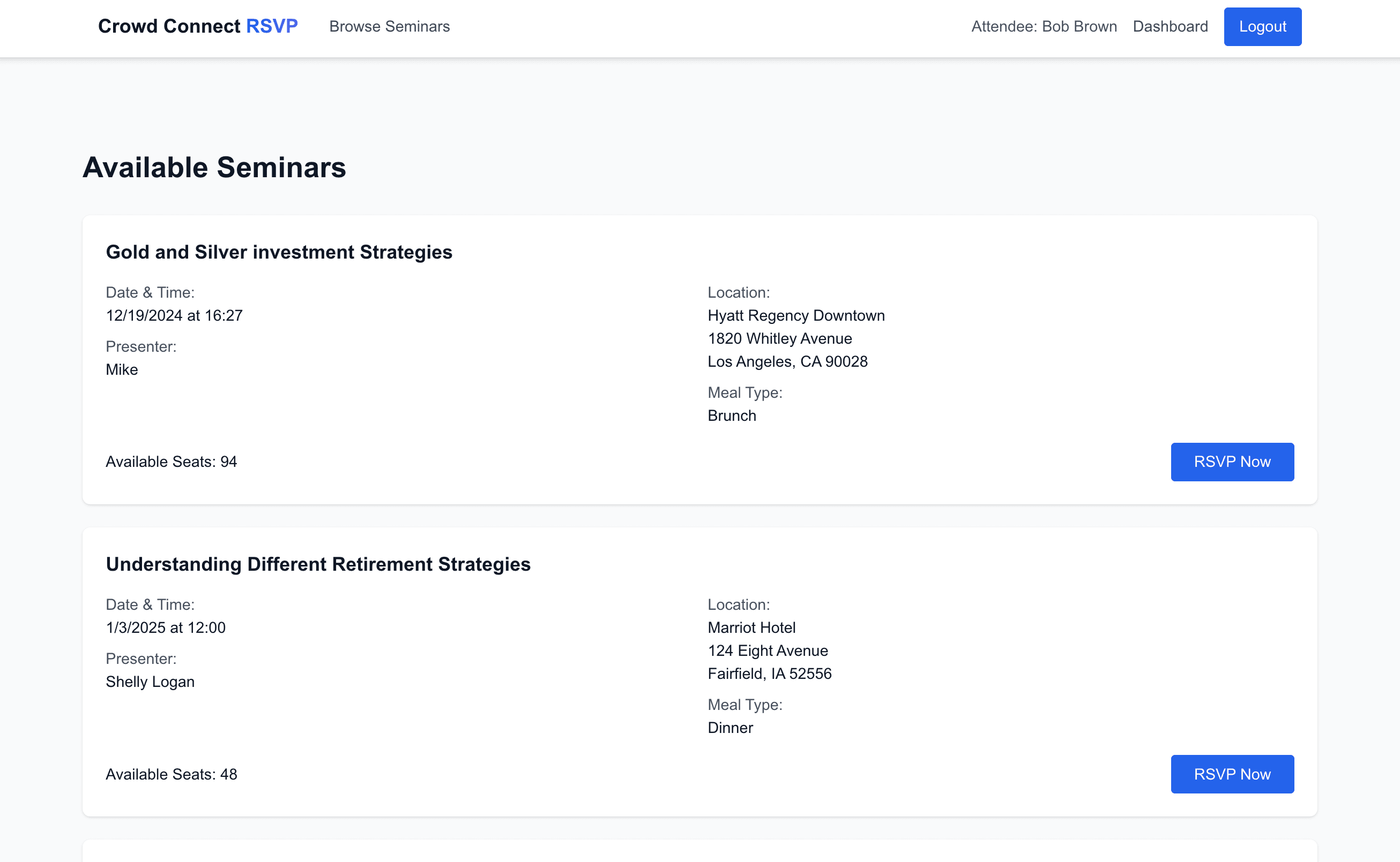 Attendee Dashboard Overview