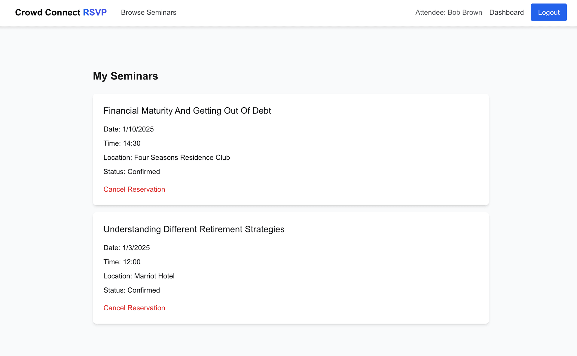 My Seminars Dashboard